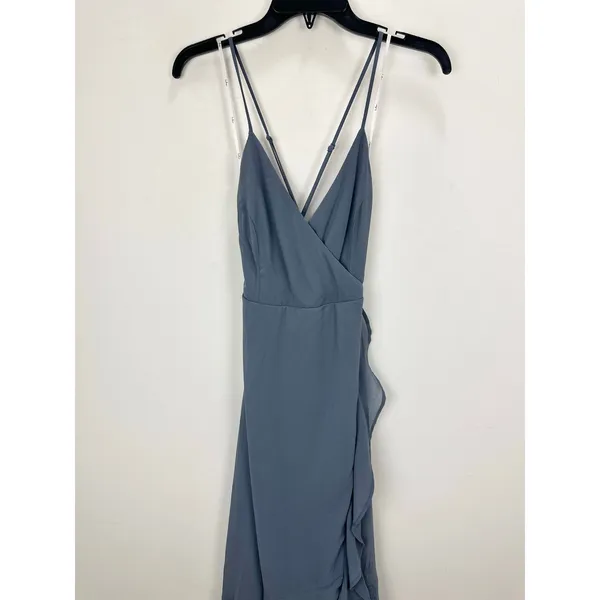 Lulus In Love Forever Granite Blue Lace Up High Low Maxi Dress Ruffle Medium NWT - Image 5