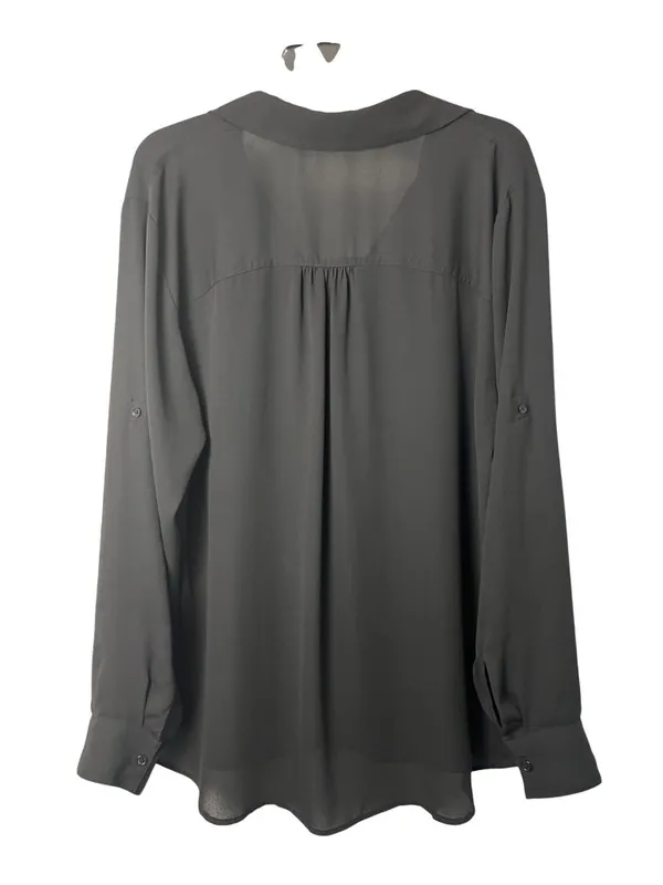 Maurices Women's XXL Black Button Front Blouse Roll Tab Sleeve Semi Sheer Used - Image 2