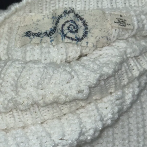 Anthropologie‎ Sweater Women's Small Rosie Neira White Cotton Knit Bell Sleeves - Image 7