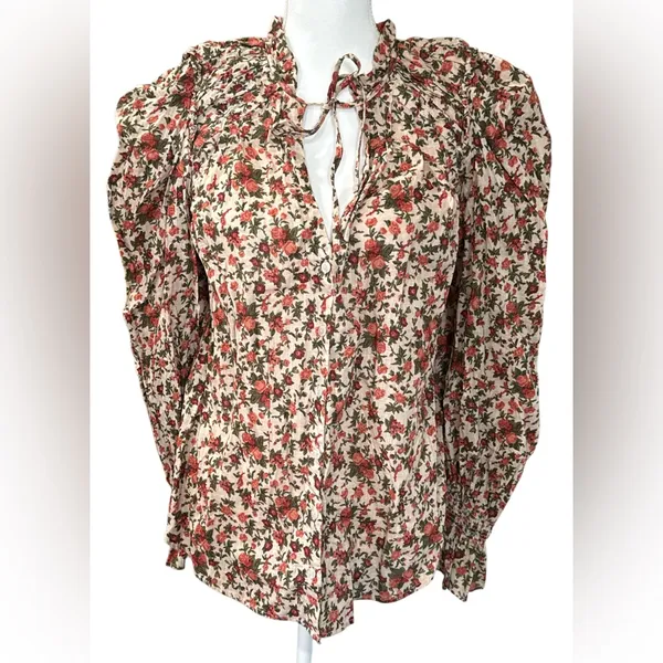 Free People Floral Blouse in Orange and Green vintage combo - Image 5