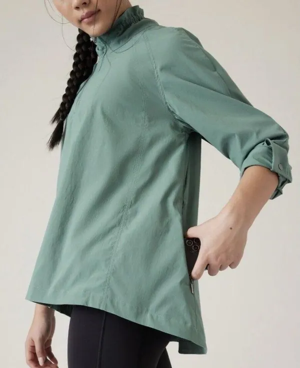 NEW Athleta L Advantage Poplin Top Teal Breathable Zip Pockets Ventilation Large - Image 6
