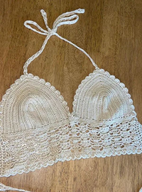 Tan Crocheted Boho Crop Top - Image 4