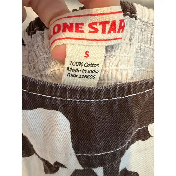 Lone Star Cow Print Corset Top Womens Small Brown White Denim Smocked Crop Tank - Image 2