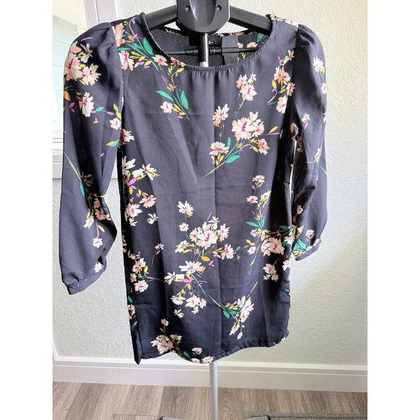 Lulus Herbaceous Babe Navy Dark Floral Print Shift Tunic Dress Size XS - Image 2