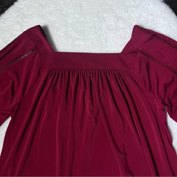 NWT Ann Taylor Petite Burgundy Red Bell Sleeve Square Neck Lace Blouse - Image 5