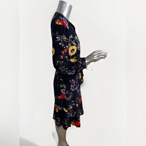 Amour Vert Washable Silk Elma Provence Floral Wrap Long Sleeve Midi Dress M - Image 8