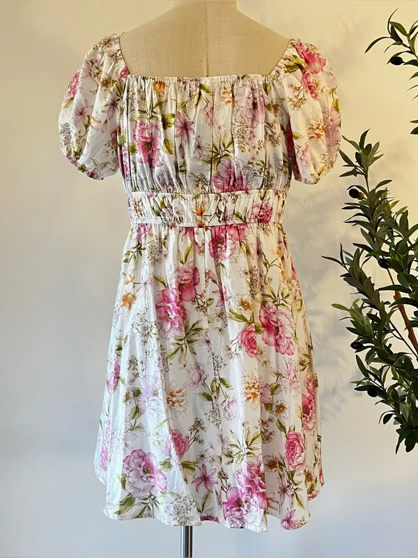 Blu Pepper Coquette style Floral Pink Puff-Sleeve Dress - Image 3