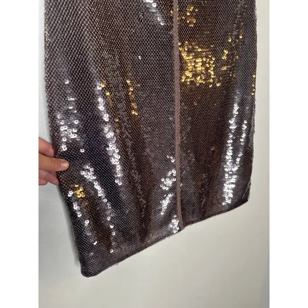 A.L.C. Brown Sequin Adjustable Strap Square Neck Sleeveless Dani Mini Dress sz S - Image 4