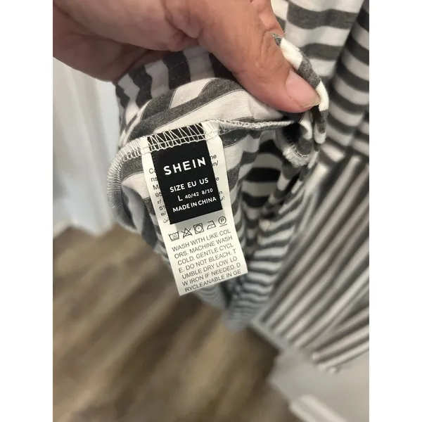 SheIn Charcoal Gray & White Sun Dress Spaghetti Straps Tiered Ruffles Maxi Size 8 / 10 - Image 3