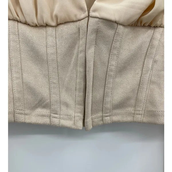 Love X Design Womens Crop Blouse Top Lantern Sleeves V-Neck Tan Beige NEW Medium - Image 2