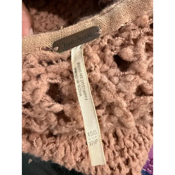 Free People Womens XS/S Oversized Chunky Open Knit Cardigan Terracotta Rose Boho - Image 5