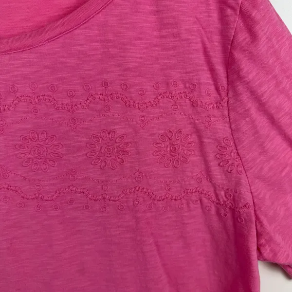 Talbots Floral Embroidered Pink Slub Cotton‎ Tee Size XL Preppy Stretch Colorful - Image 3