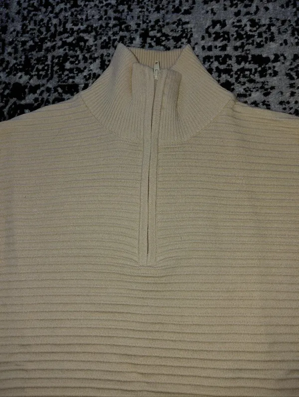 NWT Krush Kandy Boutique Neutral Ribbed 1/4 Zip Sweater Size M | Quiet Luxury - Image 5