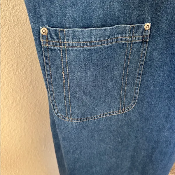 Vintage Denim Zip Front Jumper‎ Dress Sleeveless Pockets 90s Minimalist large - Image 4