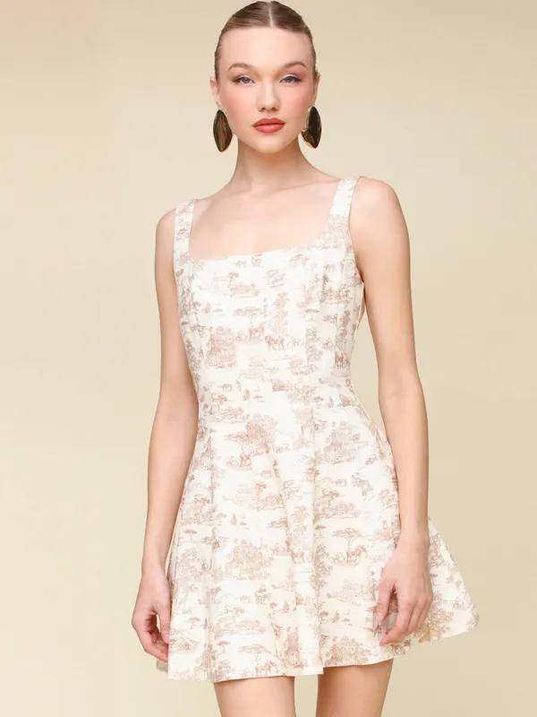 NWT Avec Les Filles Panel Detail Linen Blend Mini Dress in Safari Toile Khaki - Image 2
