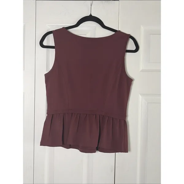 Brooks Brothers Peplum Top Womens Size S Burgundy Sleeveless‎ Ponte Knit Career - Image 3