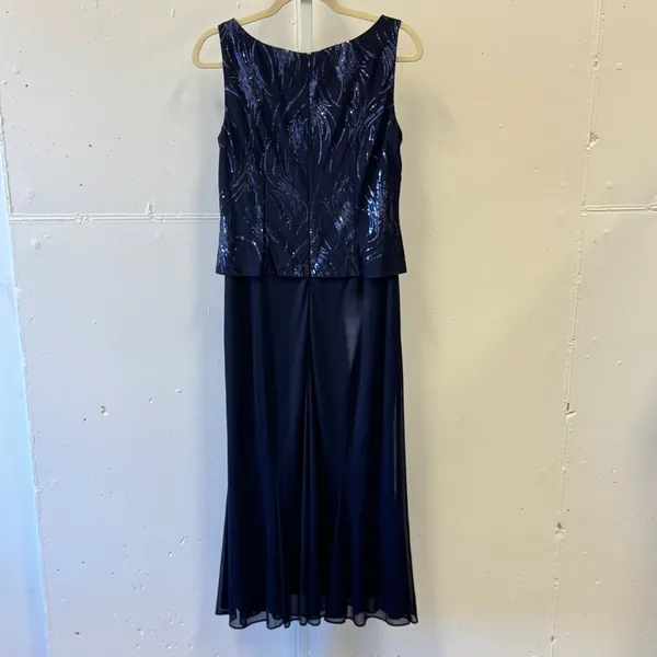 Alex Evenings Navy Blue Sequin 2 pc Dress Jacket Set Formal Mother of the Bride‎ - Image 3