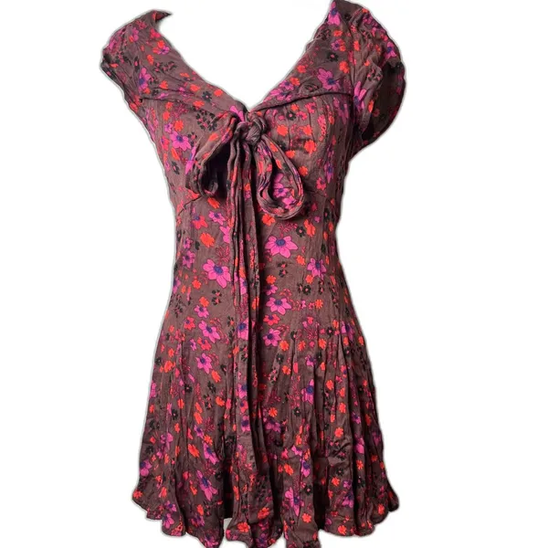 Free People It Takes Two Floral Open Back Wrap Dress, Plum Combo size M - Image 5