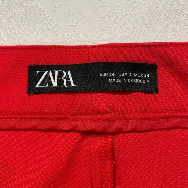 ZARA cherry/raspberry Red Straight Leg Dress Pants Size 2 High Rise Workwear - Image 3