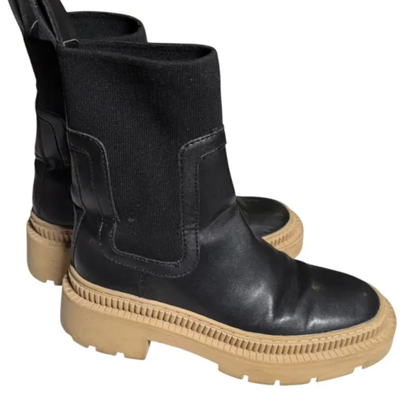 MNG mango Boots Womens 5.5‎ Black Tan Chunky Sole Pull On Platform Chelsea Style - Image 6