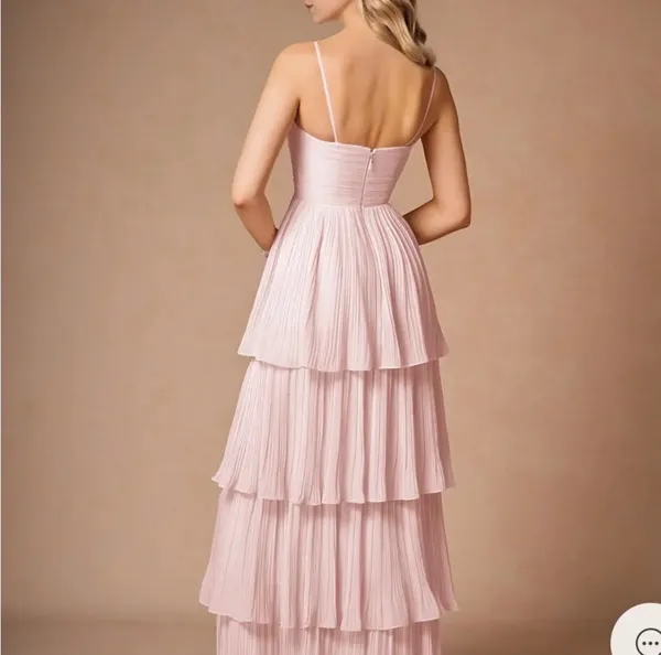 Azazie Powder Pink Tiered Maxi Dress - Image 3