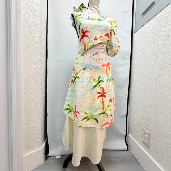 Farm Rio Asymmetric Cut-Out Tropical Dress Size XS - Skirt Altered/Modified - Image 2