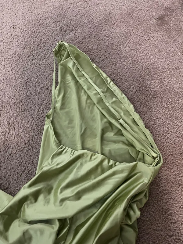 One Shoulder Satin Dress Green - Image 4