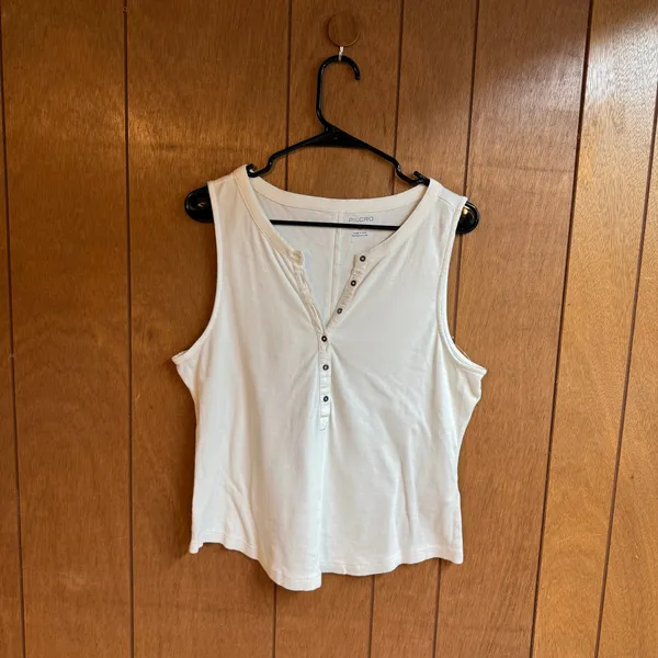 Pilcro Womens XL White Ribbed Sleeveless V-neck Button Tank Top New Basic Casual - Image 3