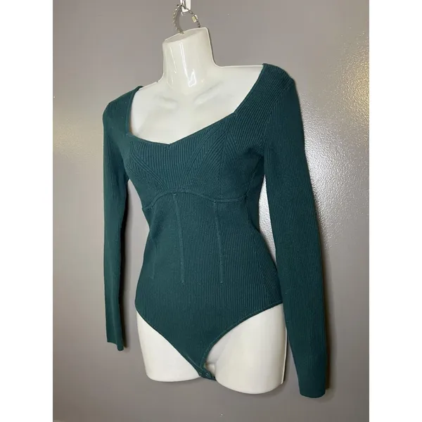 Abercrombie & Fitch Bodysuit Sweater Womens Medium Green Ribbed Long Sleeve - Image 4
