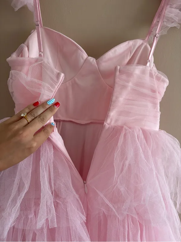 Lulus Fabulous Poise Light Pink Tulle Ruffled Tiered Maxi Dress Size Small NWT - Image 9