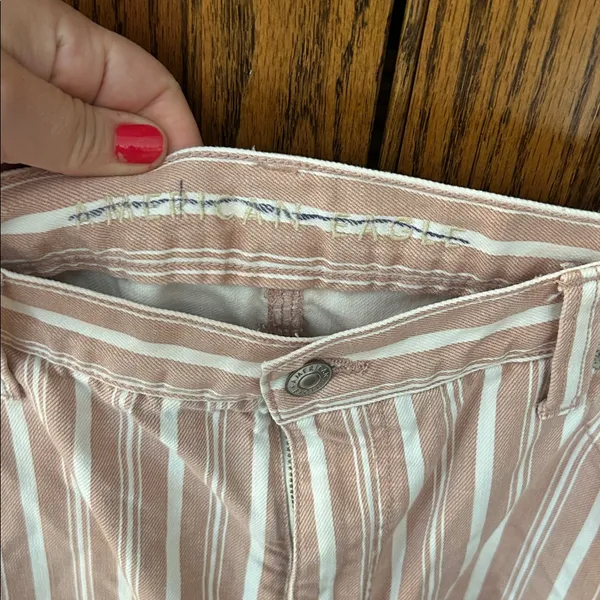American Eagle Pink‎ Striped Denim Mom Short shorts cotton comfortable jeans 18 - Image 5