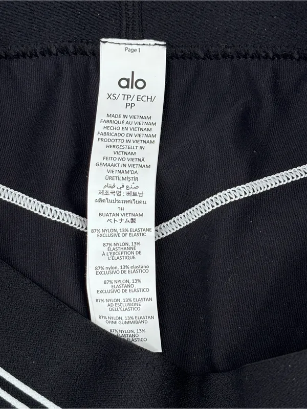 ALO Yoga Black Leggings with White Piping - Image 2