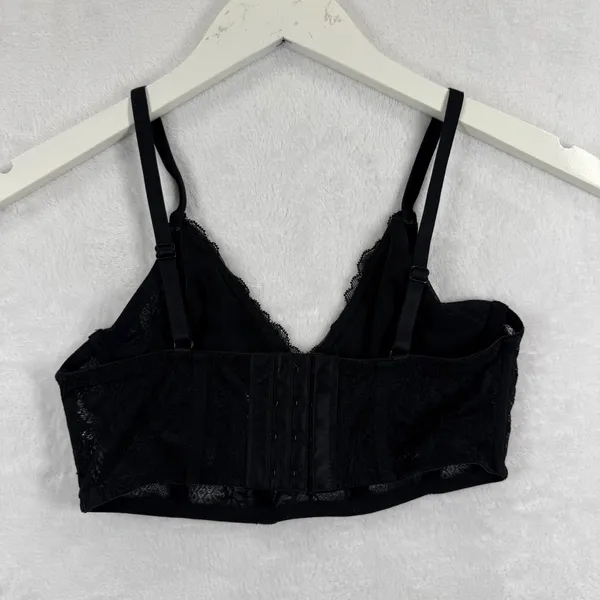 Black Floral Lace Longline Bralette‎ V-Neck Adjustable Straps Size Small READ - Image 6