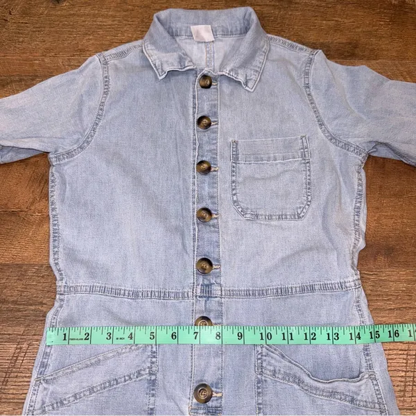 Super Cute Light Blue Button Up Denim Jumpsuit Size XS - Image 10