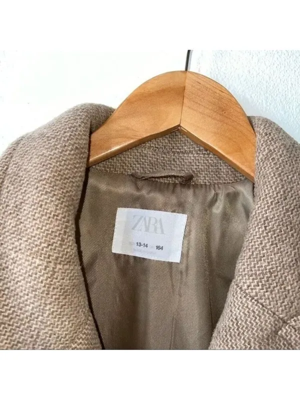 Zara Light Brown Pea Coat Formal Jacket With Buttons Size 13-14 - Image 3