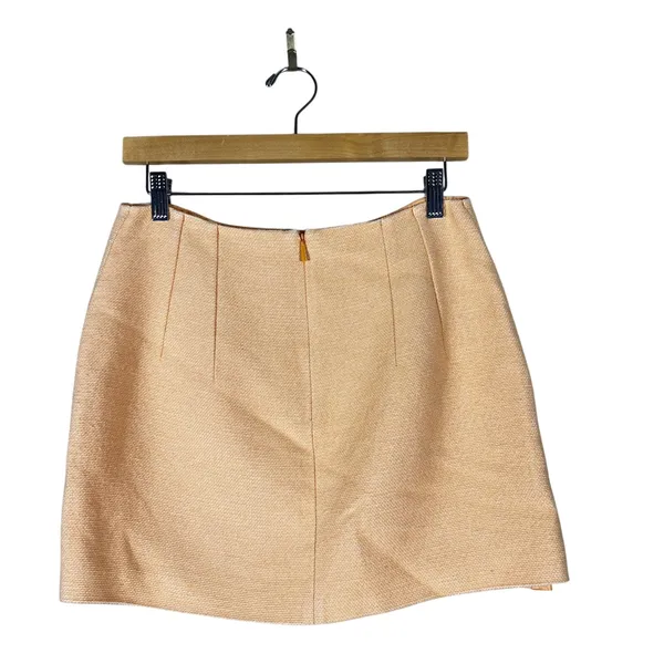 Mango Textured Woven Mini Skirt Solid Peach Preppy Cotton Linen Blend Size M - Image 4