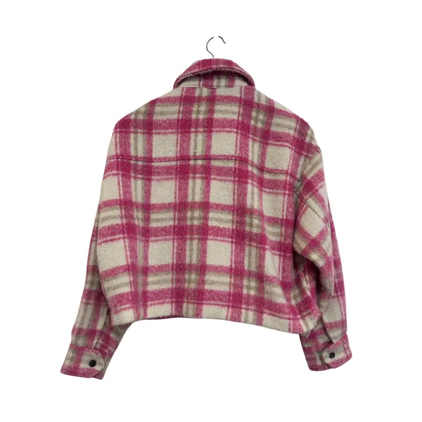 Zara Pink Plaid Cropped Shacket Jacket Size XS Fall Oversized - Image 3