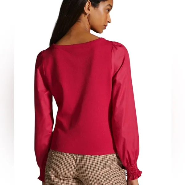 Anthropologie Red Structured Long Sleeve Cropped Blouse Top M - Image 2