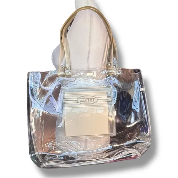 Vintage 90s Esprit Clear PVC Tote Bag Transparent Logo‎ Purse Beach Transparent - Image 3