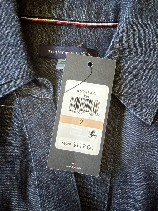 Tommy Hilfiger Denim Fit Flare Shirt Dress XS NWT Button Front Midi - Image 2