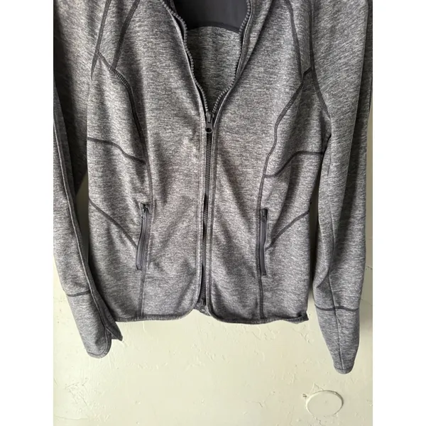 Zella‎ Womens Gray Space Dye Full Zip Athletic Jacket Mock Neck Thumbholes S - Image 3