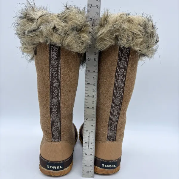 Sorel Womens 5 Boots Cozy Joan Tall Felt Faux Fur Tan Warm Pull On NL1884-286 - Image 6
