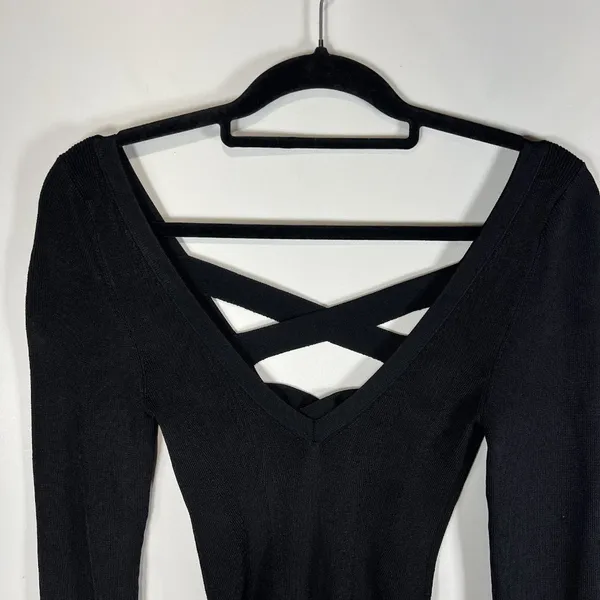 Free People Women's Bodycon Peephole Black‎ Pullover Sweater Viscose Medium Boho - Image 2