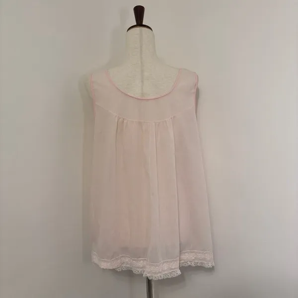 American Vintage Vintage Sleeveless Lace Trim Pale Pink Top - Image 3