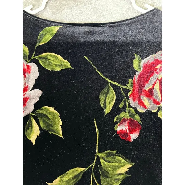 Vintage 90s Whimsigoth Dark Floral Rose Velvet Tank Top and Wide Leg Pants Set L - Image 5