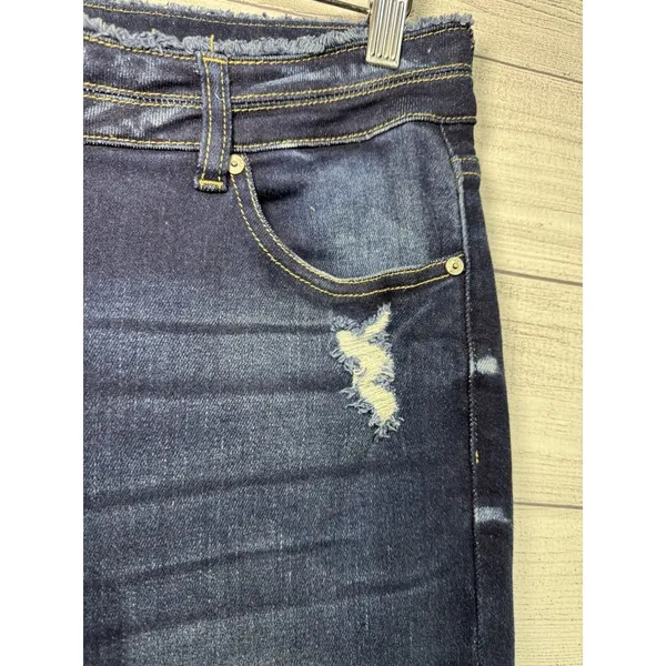KanCan Womens Mid Rise Stretch Distressed Hem Skinny Denim Jeans Blue Size 15/31 - Image 4