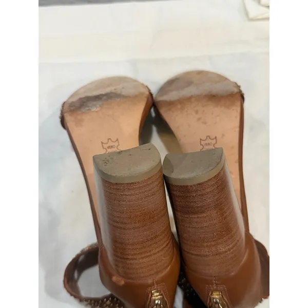 Ulla Johnson Studded Leather Block Heel Sandals Brown EU 37 US 7 Tassel Zip - Image 15