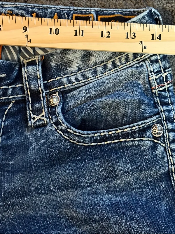 Rock Revival Luisa low rise straight med wash faded Embellished denim jeans 27 - Image 7