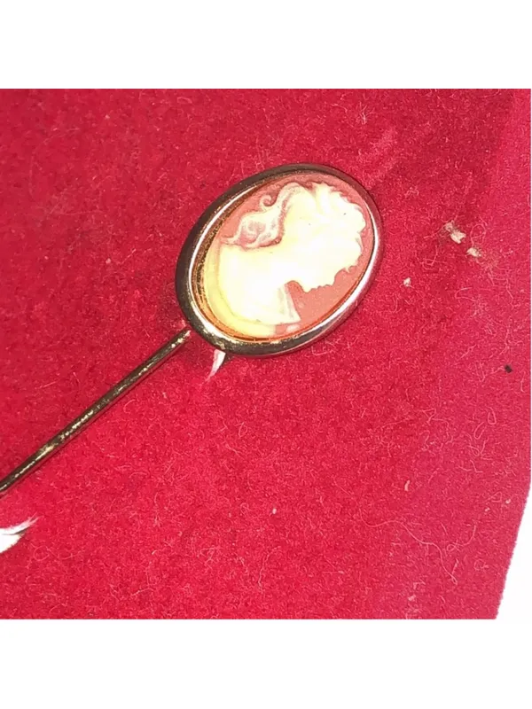 Vintage Gold Tone Cameo Stick Pin Pink - Image 4