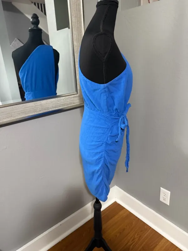Free People One Strap Blue Mini Dress Tie Waist size Small. - Image 7